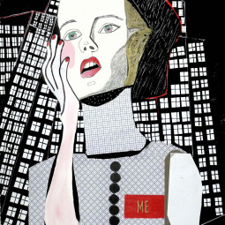 <em>BIG CITY GIRL</em>, oil and collaged papers, 40" x 32”