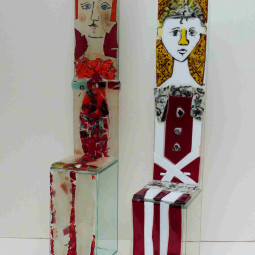 CHAIRGIRL and CHAIRBOY, fused and painted glass