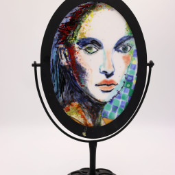<em>GIRL IN THE MIRROR</em>, Fused and painted glass