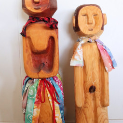 <em>MOTHER AND CHILD</em>, Wood and fabric